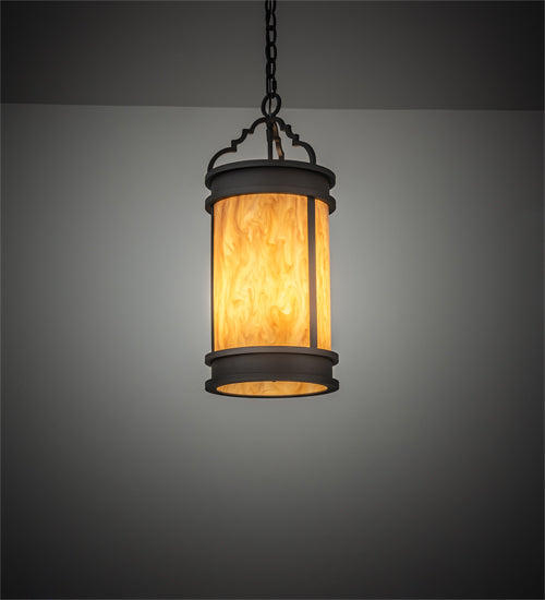 Meyda Lighting Wyant 10" 3-Light Wrought Iron Pendant Light With Beige Travertine Idalight Shade