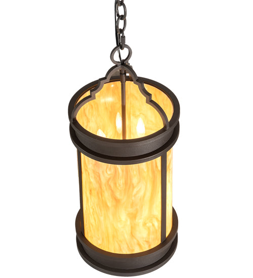 Meyda Lighting Wyant 10" 3-Light Wrought Iron Pendant Light With Beige Travertine Idalight Shade