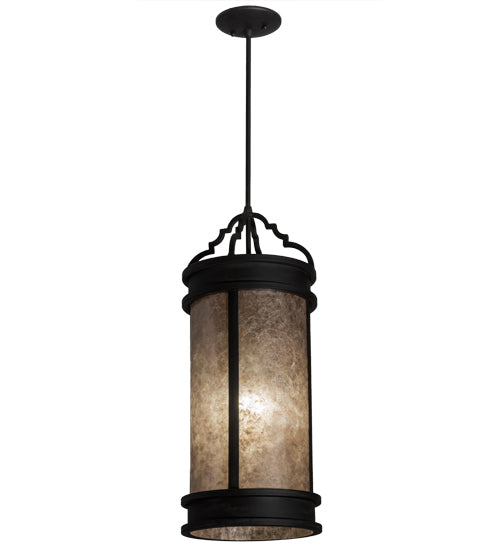 Meyda Lighting Wyant 10" Costello Black Pendant Light With Silver Mica Shade Glass