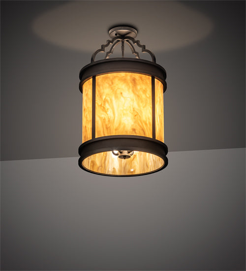 Meyda Lighting Wyant 15" 4-Light Wrought Iron Flush Mount Light With Beige Travertine Idalight Shade