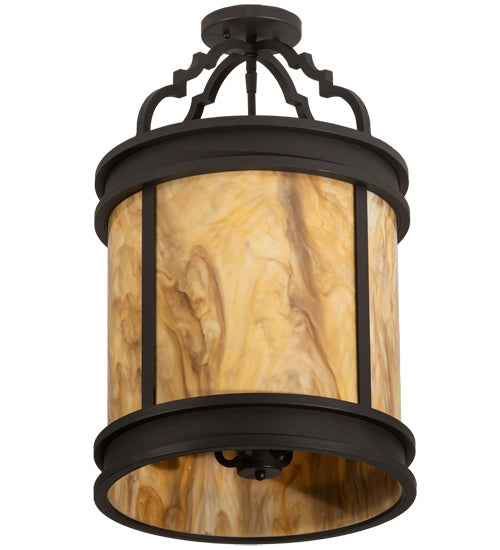 Meyda Lighting Wyant 15" 4-Light Wrought Iron Flush Mount Light With Beige Travertine Idalight Shade