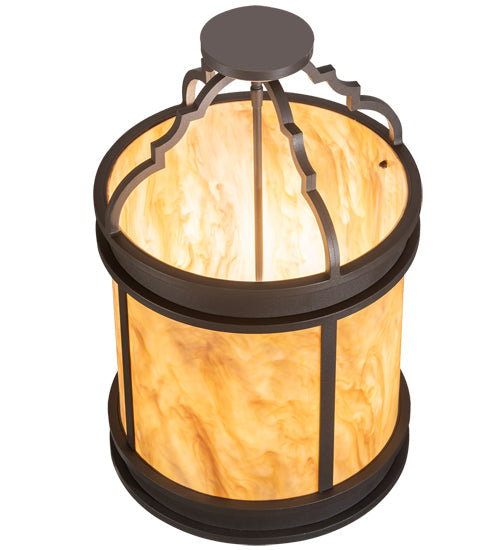 Meyda Lighting Wyant 15" 4-Light Wrought Iron Flush Mount Light With Beige Travertine Idalight Shade