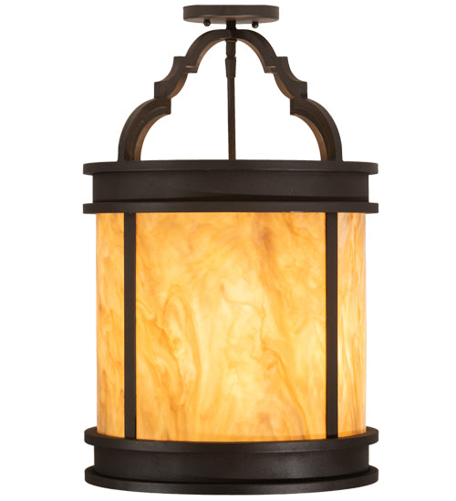 Meyda Lighting Wyant 15" 4-Light Wrought Iron Flush Mount Light With Beige Travertine Idalight Shade
