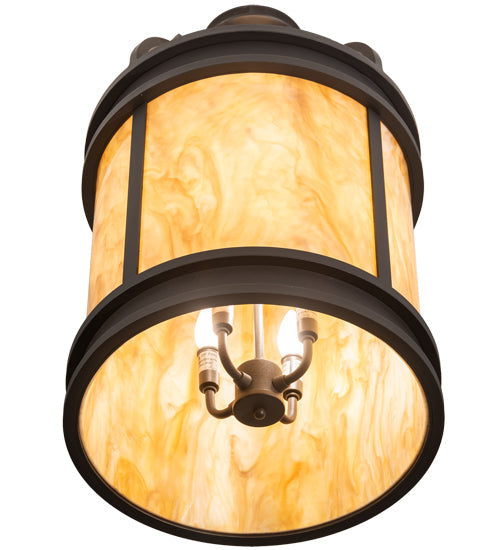 Meyda Lighting Wyant 15" 4-Light Wrought Iron Flush Mount Light With Beige Travertine Idalight Shade