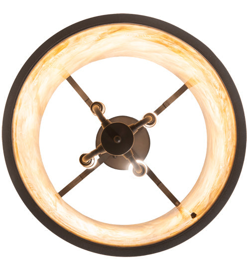 Meyda Lighting Wyant 15" 4-Light Wrought Iron Flush Mount Light With Beige Travertine Idalight Shade