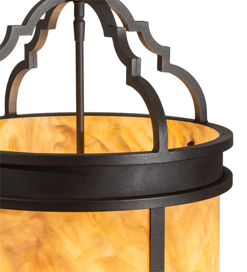 Meyda Lighting Wyant 15" 4-Light Wrought Iron Flush Mount Light With Beige Travertine Idalight Shade