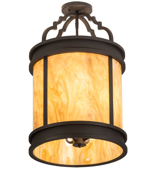 Meyda Lighting Wyant 15" 4-Light Wrought Iron Flush Mount Light With Beige Travertine Idalight Shade