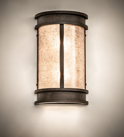 Meyda Lighting Wyant 247814 10" 2-Light Classic Rust Pocket Lantern Wall Sconce With Silver Mica Shade Glass