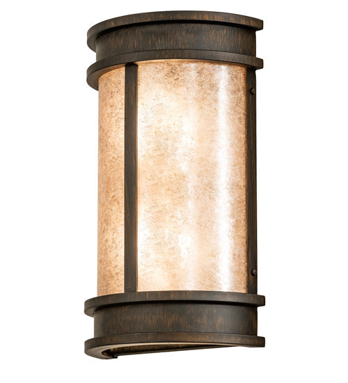 Meyda Lighting Wyant 247814 10" 2-Light Classic Rust Pocket Lantern Wall Sconce With Silver Mica Shade Glass