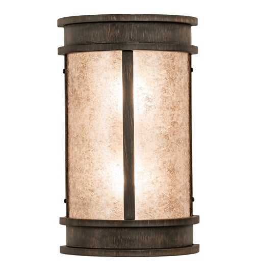 Meyda Lighting Wyant 247814 10" 2-Light Classic Rust Pocket Lantern Wall Sconce With Silver Mica Shade Glass