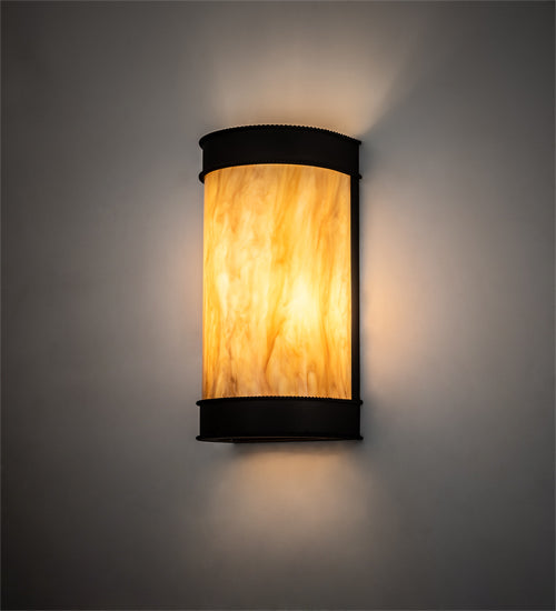 Meyda Lighting Wyant 8" 2-Light Wrought Iron Wall Sconce With Beige Travertine Idalight Shade