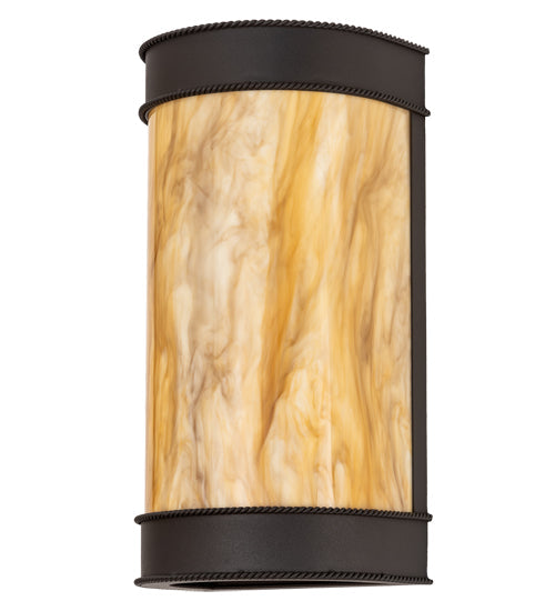 Meyda Lighting Wyant 8" 2-Light Wrought Iron Wall Sconce With Beige Travertine Idalight Shade