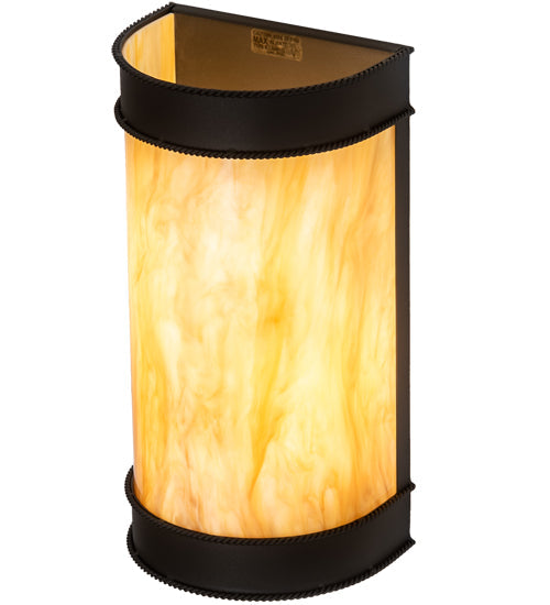 Meyda Lighting Wyant 8" 2-Light Wrought Iron Wall Sconce With Beige Travertine Idalight Shade