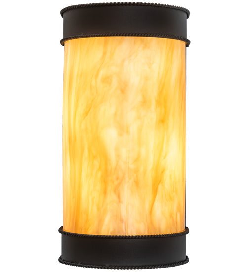 Meyda Lighting Wyant 8" 2-Light Wrought Iron Wall Sconce With Beige Travertine Idalight Shade