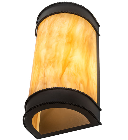 Meyda Lighting Wyant 8" 2-Light Wrought Iron Wall Sconce With Beige Travertine Idalight Shade