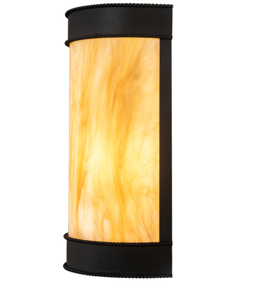 Meyda Lighting Wyant 8" 2-Light Wrought Iron Wall Sconce With Beige Travertine Idalight Shade
