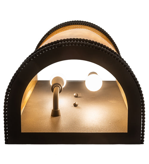 Meyda Lighting Wyant 8" 2-Light Wrought Iron Wall Sconce With Beige Travertine Idalight Shade