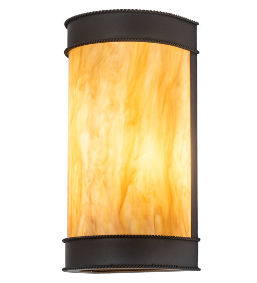 Meyda Lighting Wyant 8" 2-Light Wrought Iron Wall Sconce With Beige Travertine Idalight Shade