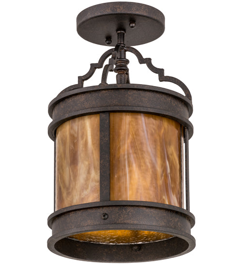 Meyda Lighting Wyant 8" Chestnut Textured Flush Mount Light With Honey Wispy Art Shade Glass