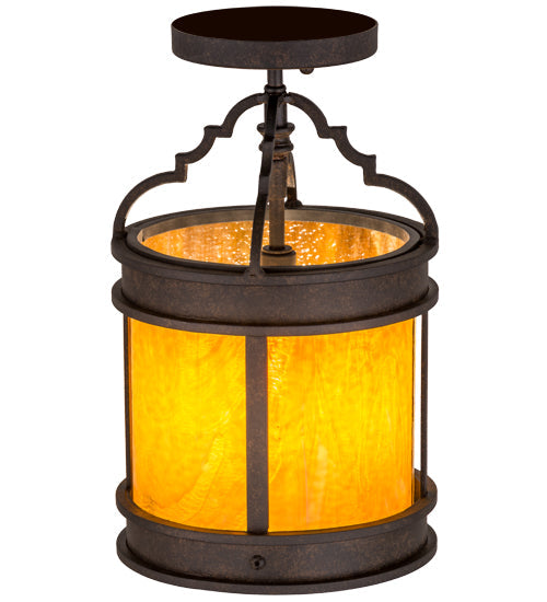 Meyda Lighting Wyant 8" Chestnut Textured Flush Mount Light With Honey Wispy Art Shade Glass