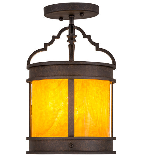 Meyda Lighting Wyant 8" Chestnut Textured Flush Mount Light With Honey Wispy Art Shade Glass