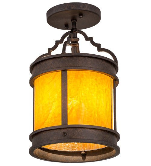 Meyda Lighting Wyant 8" Chestnut Textured Flush Mount Light With Honey Wispy Art Shade Glass