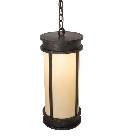 Meyda Lighting Wyant 9" Golden Bronze Pendant Light With Beige Botticino Idalight Shade