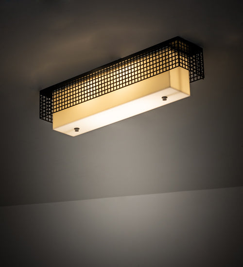 Meyda Lighting Yardhouse 24" 2-Light Flat Black Flush Mount Light With Beige & White Shade