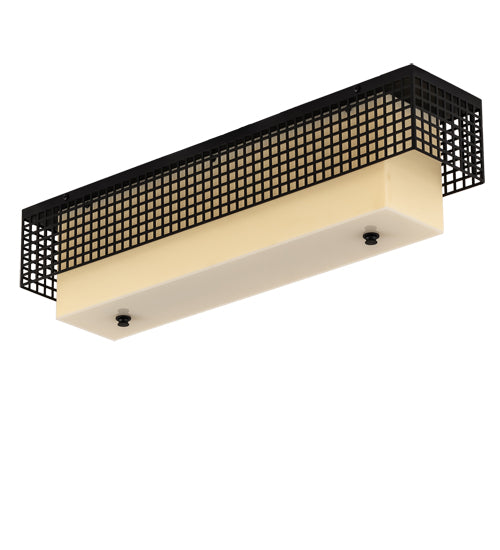 Meyda Lighting Yardhouse 24" 2-Light Flat Black Flush Mount Light With Beige & White Shade