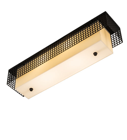 Meyda Lighting Yardhouse 24" 2-Light Flat Black Flush Mount Light With Beige & White Shade
