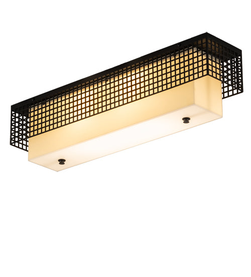 Meyda Lighting Yardhouse 24" 2-Light Flat Black Flush Mount Light With Beige & White Shade