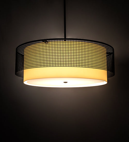 Meyda Lighting Yardhouse 36" 6-Light Flat Black Pendant Light With Beige & White Shade