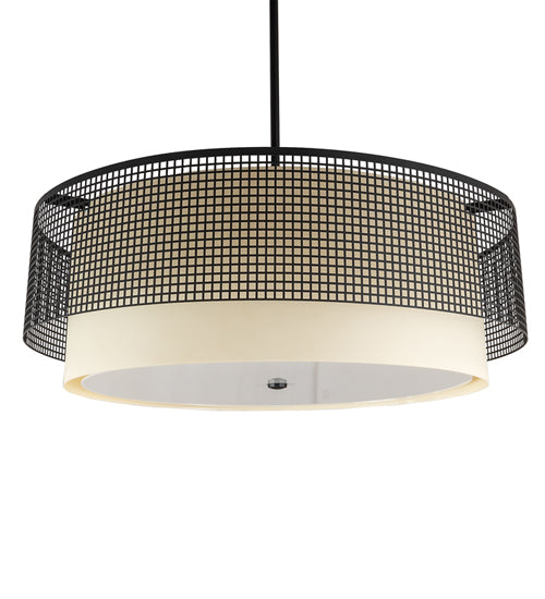 Meyda Lighting Yardhouse 36" 6-Light Flat Black Pendant Light With Beige & White Shade