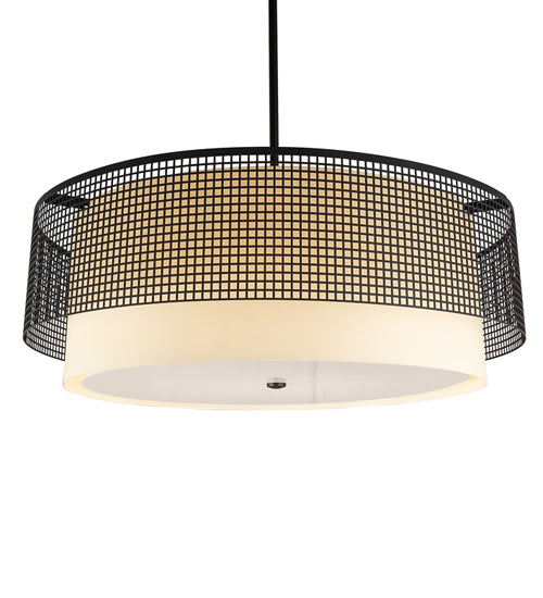 Meyda Lighting Yardhouse 36" 6-Light Flat Black Pendant Light With Beige & White Shade