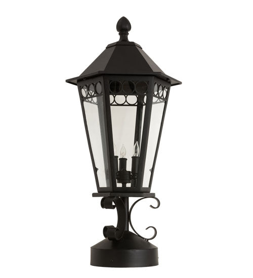 Meyda Lighting Yorkshire 14" 3-Light Solar Black Outdoor Lantern Post Mount Light With Clear Shade Glass