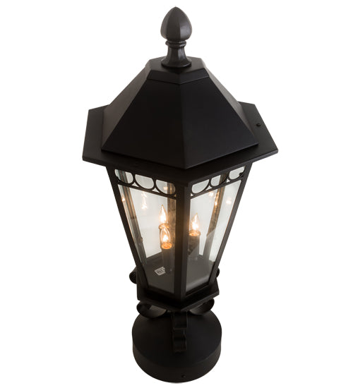 Meyda Lighting Yorkshire 14" 3-Light Solar Black Outdoor Lantern Post Mount Light With Clear Shade Glass