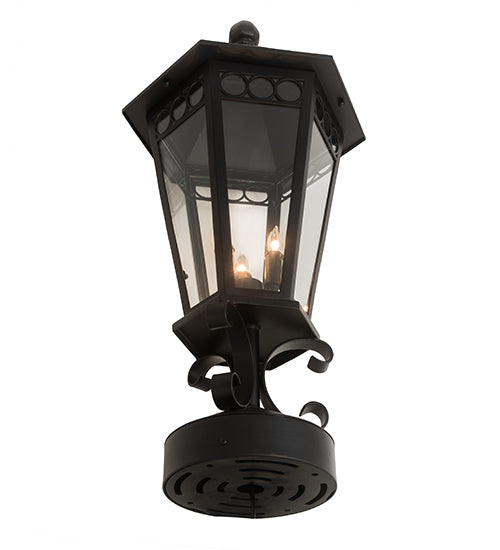 Meyda Lighting Yorkshire 14" 3-Light Solar Black Outdoor Lantern Post Mount Light With Clear Shade Glass