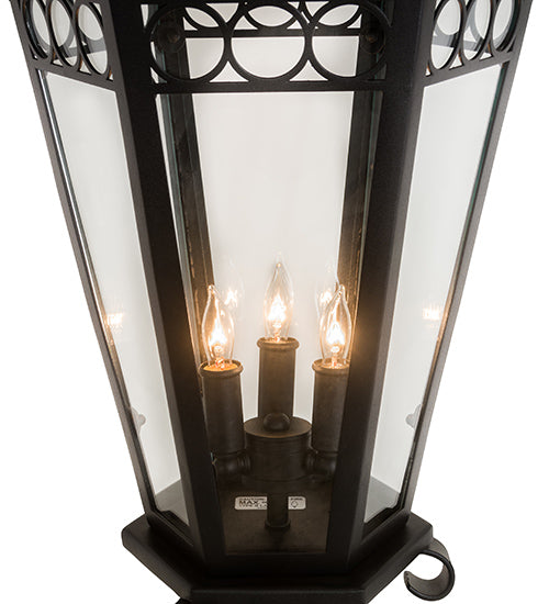 Meyda Lighting Yorkshire 14" 3-Light Solar Black Outdoor Lantern Post Mount Light With Clear Shade Glass