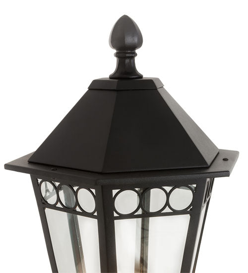 Meyda Lighting Yorkshire 14" 3-Light Solar Black Outdoor Lantern Post Mount Light With Clear Shade Glass
