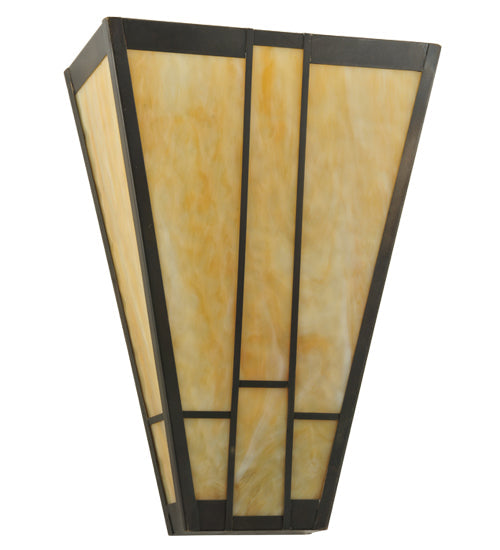 Meyda Lighting Yosemite 12" Craftsman Brown Wall Sconce With Beige Art Shade Glass