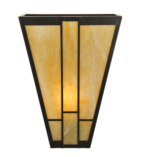 Meyda Lighting Yosemite 12" Craftsman Brown Wall Sconce With Beige Art Shade Glass