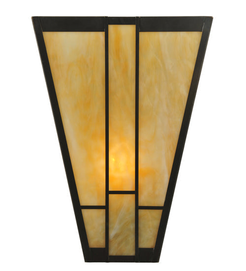 Meyda Lighting Yosemite 12" Craftsman Brown Wall Sconce With Beige Art Shade Glass