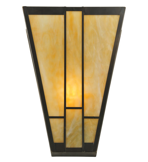 Meyda Lighting Yosemite 12" Craftsman Brown Wall Sconce With Beige Art Shade Glass