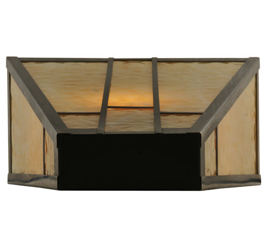 Meyda Lighting Yosemite 12" Craftsman Brown Wall Sconce With Beige Art Shade Glass