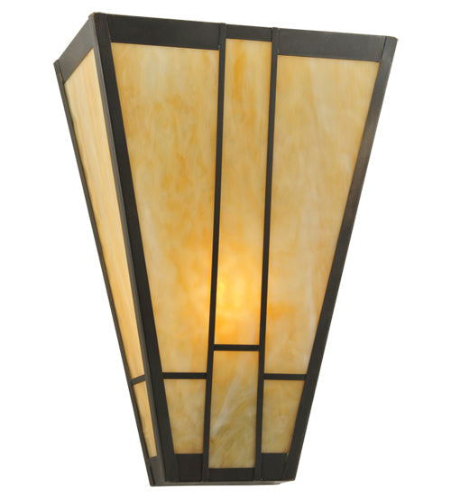 Meyda Lighting Yosemite 12" Craftsman Brown Wall Sconce With Beige Art Shade Glass