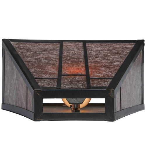 Meyda Lighting Yosemite 12" Craftsman Brown Wall Sconce With Silver Mica Shade Glass