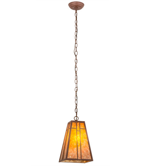 Meyda Lighting Yosemite 12" Rust Mini Pendant Light With Amber Mica Shade Glass