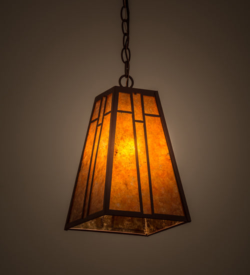 Meyda Lighting Yosemite 12" Rust Mini Pendant Light With Amber Mica Shade Glass