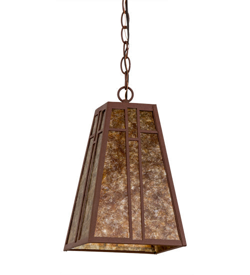 Meyda Lighting Yosemite 12" Rust Mini Pendant Light With Amber Mica Shade Glass