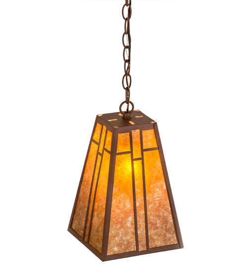 Meyda Lighting Yosemite 12" Rust Mini Pendant Light With Amber Mica Shade Glass